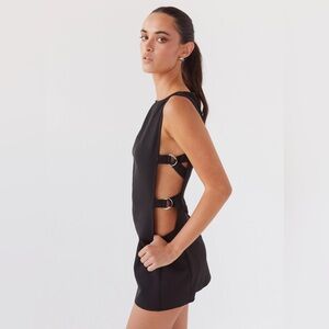 Sleeveless Black Ruched Side-Tie Mini Dress